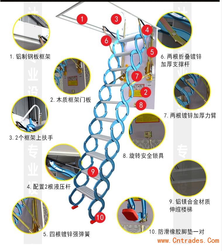 山东省莱芜市家用阁楼伸缩楼梯定做