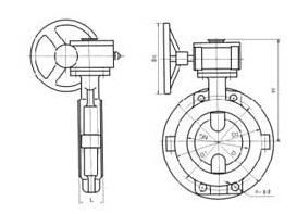 D371F4型<strong><strong><strong><strong><strong>对夹式衬氟蜗轮蝶阀</strong></strong></strong></strong></strong>PN6～PN10外形尺寸图