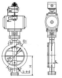 D671F、D671X气动对夹式软密封蝶阀PN6～PN25外形结构尺寸图