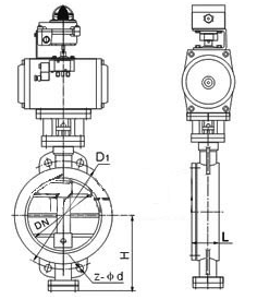 D673H、D673W型<strong><strong><strong><strong>对夹式硬密封气动蝶阀</strong></strong></strong></strong>PN6～PN40外形尺寸图