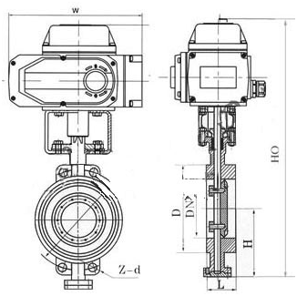 D973H电动硬密封蝶阀PN10～PN16外形尺寸图
