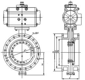 D641X<strong>气动法兰切断蝶阀</strong>PN6～PN16外形结构尺寸图