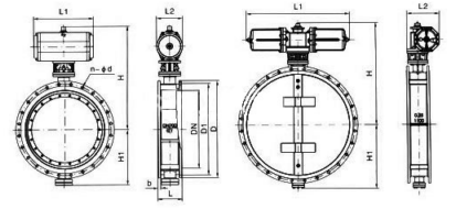 D673H<strong>气动**切断蝶阀</strong>PN10～PN25外形结构尺寸图