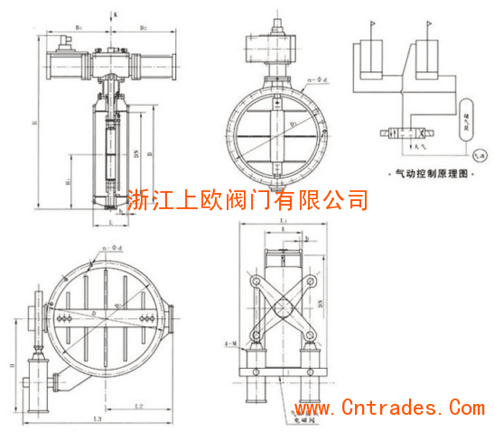 KD647X-1型气动**煤气切断蝶阀外形结构尺寸图