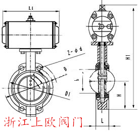 D971F<strong><strong>气动对夹式调节蝶阀</strong></strong>PN6～PN16外形尺寸图