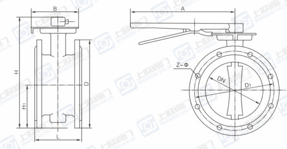 D41X手柄法兰式橡胶软密封蝶阀主要外形尺寸图