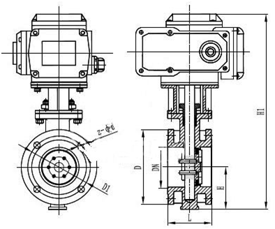 D941H电动法兰硬密封蝶阀PN2.5～PN10外形尺寸图