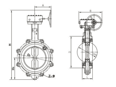 D37L1 LT型<strong><strong><strong><strong>凸耳式蜗轮软密封蝶阀</strong></strong></strong></strong>主要外形尺寸图
