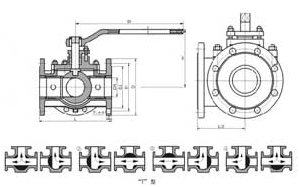 Q45F型<strong>三通手动球阀</strong>PN16～PN40尺寸图