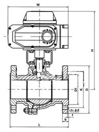 Q941F电动衬氟法兰球阀PN10～PN16外形尺寸图