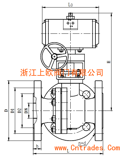 ZSJTQ气动切断三通球阀外形安装尺寸单位（mm）