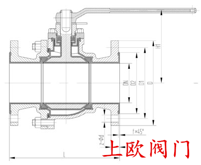 Q41J-16<strong><strong>浮动式衬胶球阀</strong></strong>主要外形连接尺寸图