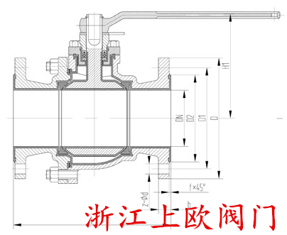 Q41F46型<strong><strong>衬氟手动球阀</strong></strong>PN10～PN16外形尺寸图