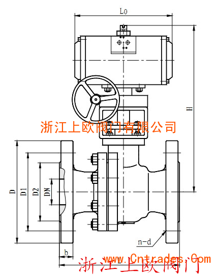 ZSJQ气动切断二通球阀外形尺寸